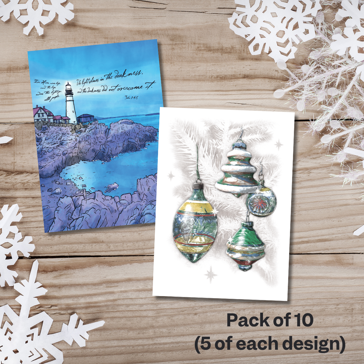 Ornaments & Lighthouse Christmas Card Variety Pack